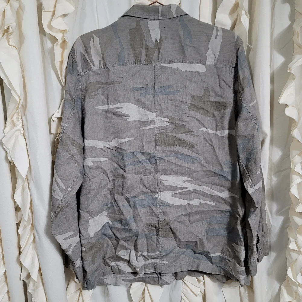 Rails Everett Camo Linen Blend Button Up Shirt Shacket Large - Picture 9 of 10